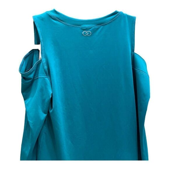 CALIA BY CARRIE UNDERWOOD Women's Top Athletic Sweat Wicking Cold Shoulder Teal - Picture 3 of 3